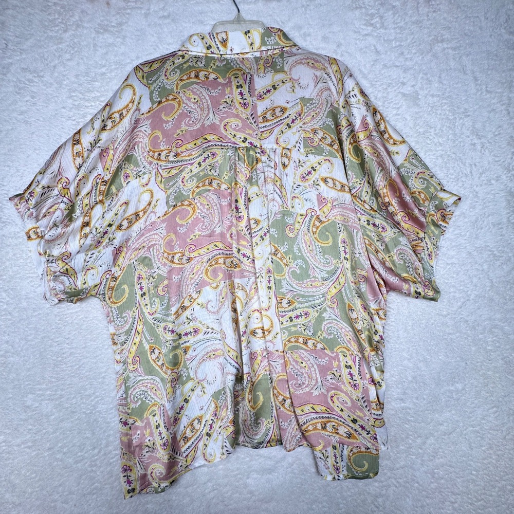 Emily Wonder Button Up Blouse Womens 2X Green Paisley Boho Grandmacore Retro - Picture 3 of 10